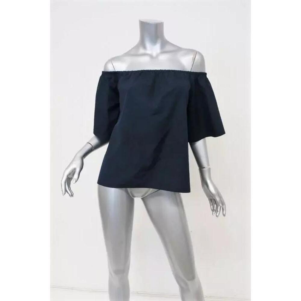 NWT Alice + Olivia Indigo Off Shoulder Crosby Top Cotton Open Back Blouse Size S